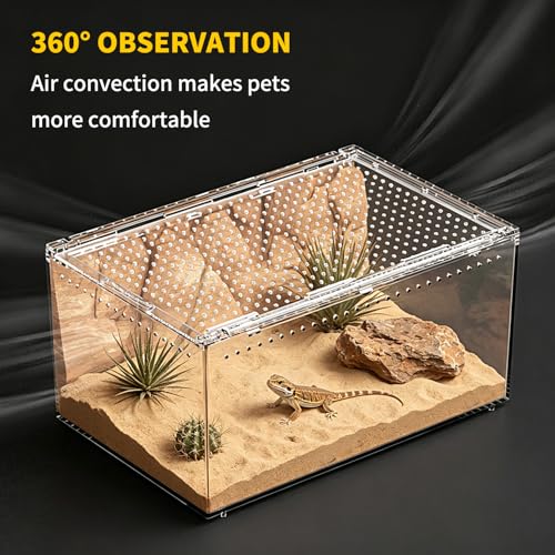 No Assembly】 Reptile Tank Enclosure with Magnetic Button.12" * 8" * 6" Thicken Snake Enclosure Cage (12" * 8" * 6")
