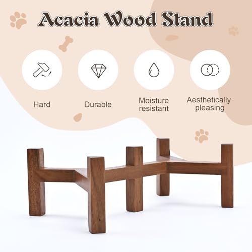 Ceramic Dog Bowls with Acacia Wood Stand (13.52 Oz / White)
