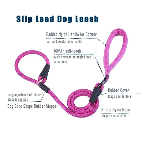 Slip Lead Dog Leash (1/2"×4ft / Fuchsia)