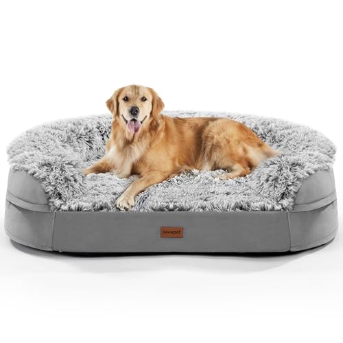 Fluffy Calming Orthopedic Dog Beds Large Sized Dog (Grey / 44.0"Lx32.6"Wx7.6"H)