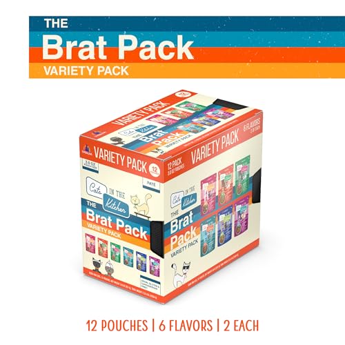 Cats in the Kitchen Slide N' Serve The Brat Pack Variety Cat Food Pouches 3 Ounce (3 Ounce (Pack of 12))