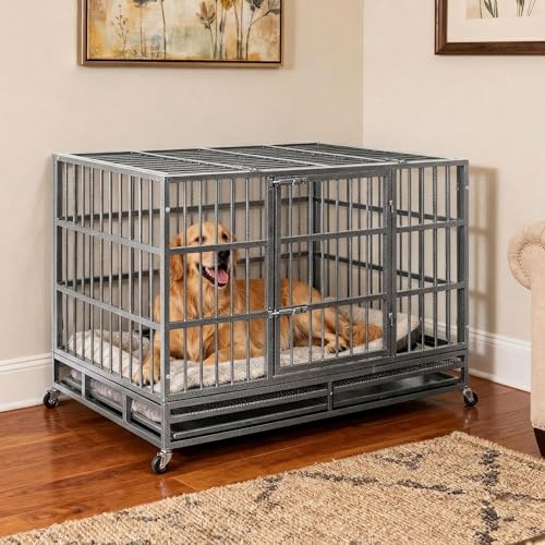 38 Inch Heavy Duty Dog Crate for Large Dogs (Silver/38 inch)
