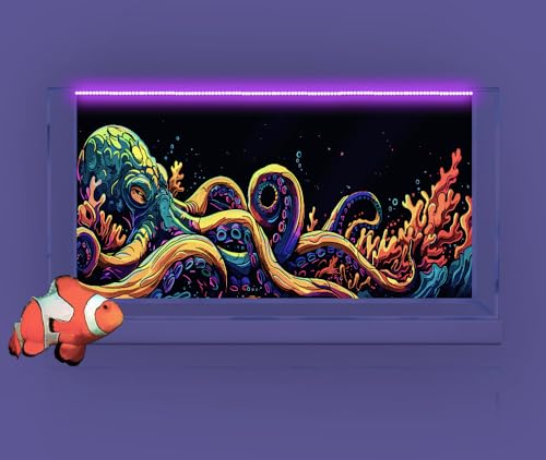48X18IN Blacklight Octopus Sea Monster HD 3D Black Light Aquarium Background UV Reactive Background Terrarium Background with 10 EVA Double