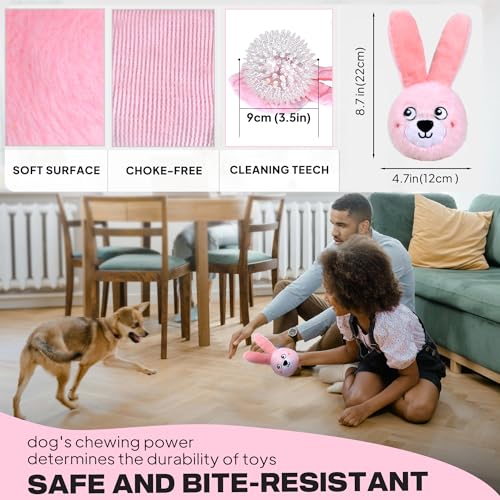 Squeaky Dog Toys for Aggressive Chewers (M/L / Pink Bunny)