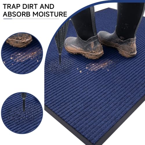 Front Door Mat (2' x 6' (Rectangular) / Blue Striped)