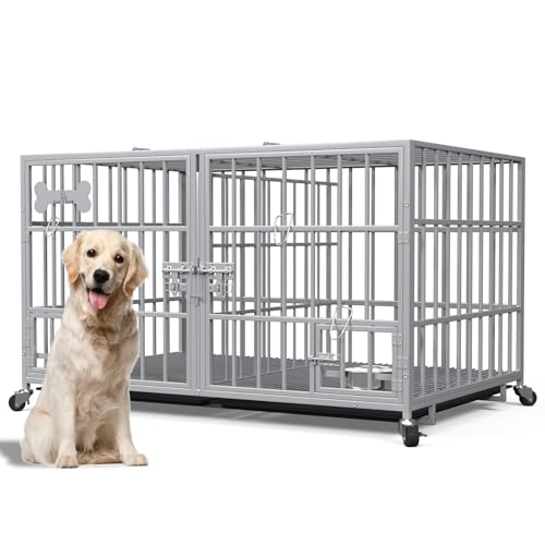 48" Heavy Duty Metal Dog Crate (48"inch for 2 Dogs / Silver)
