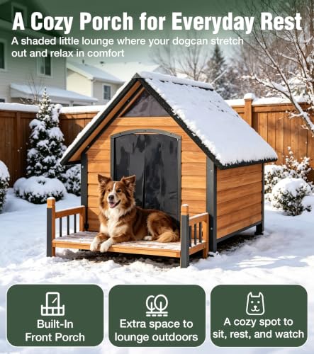 Extra Large Heated Dog House Outdoor with Iron Frame and Heating Pad