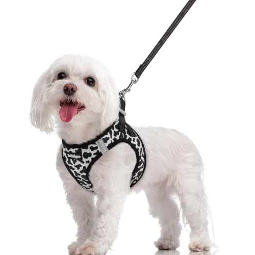 Dog Harness Medium Sized and Leash Set (Black White Cow / M (chest: 16 - 18.5"))