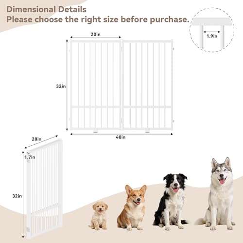 Full Metal Freestanding Dog Gate with Door (【2 Panels】40"W*36H" / White)