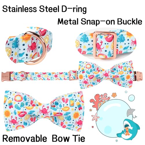 Cartoon Dog Collar with Bow Spring Summer Collar with Flower Lemon Crab for Small Medium Large Boys Girls Dogs (X-Large / Lemon crab bow)