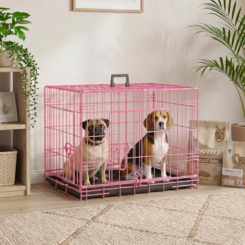 Dog Crate for Small Dogs 24 Inch Folding Kennel Metal Pet Cage Pink (Pink / 24.0"L x 16.0"W x 19.0"H)