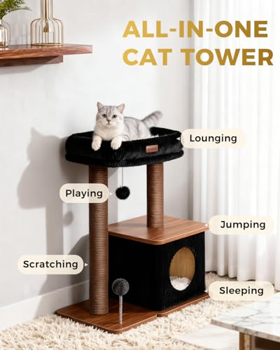 Small Cat Tree for Indoor Kittens (Walnut Finish / Medium)