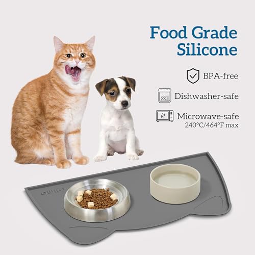 Cat Food Mat Silicone Pet Feeding Mat (18"L x 10"W / Dark Grey)