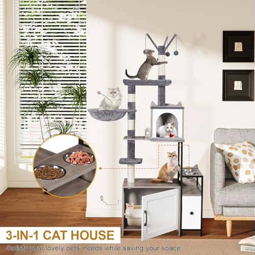 Cat Tree with Litter Box Enclosure (Light Gray)