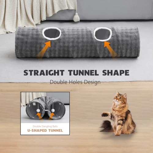Straight Bubble Cat Tunnel for Indoor Cats 47"x12" (Grey / Straight)