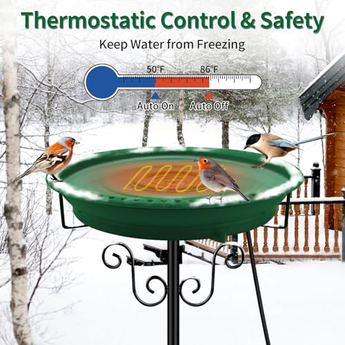 Heated Bird Bath for Outdoors Winter (Green)