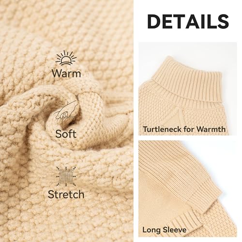 Dog Sweater Long Sleeve Warm Knit Sweaters for Small Dogs Boy Girl (Beige / Large)