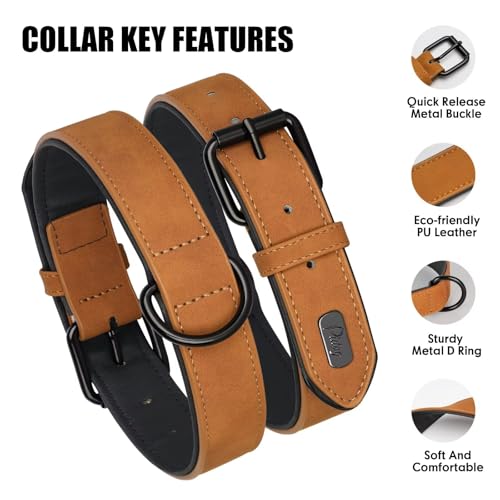 Soft PU Leather Dog Collar (XL: Neck 17-23", Width 1¼" / Light Brown)