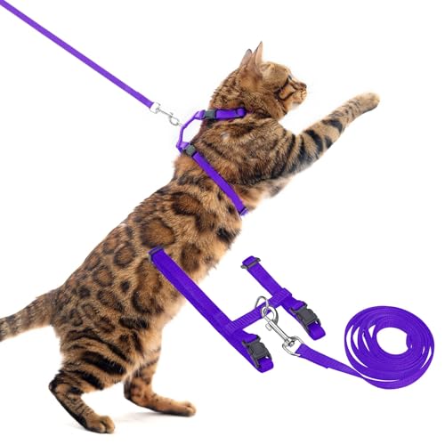 Adjustable Cat Harness and Leash Set Escape Proof Kitten Strap Collar for Walking Travel (Medium / Purple)
