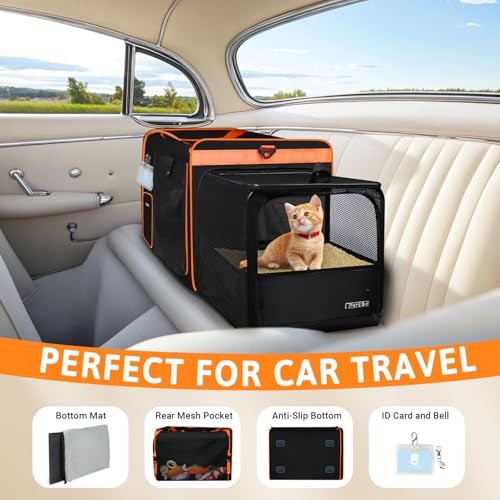 Side Expandable Extra Large Cat Carrier with Litter Box (Black)