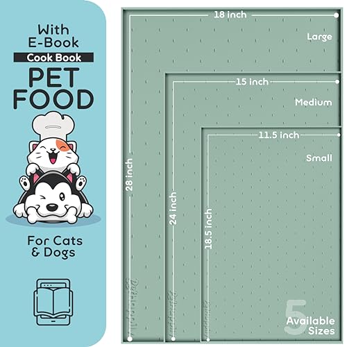 Dog Food Mat Raised Edges Dogs Mat for Food and Water Prevent Spill (18.5" x 11.5" / Pistachio)