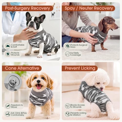 Recovery Suit for Dogs Cats (Large (Back:16.1-20.1'', Weight:23-48 Lb) / Ash Camo)
