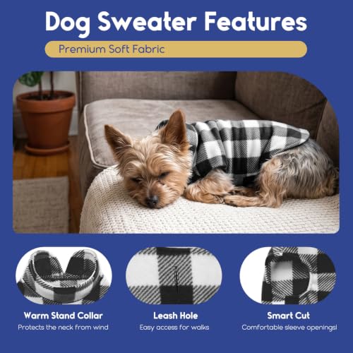 Dog Sweater Plaid Fleece Vest Puppy Shirt for Small Medium Dogs (XX-Small / Plaid-Black)
