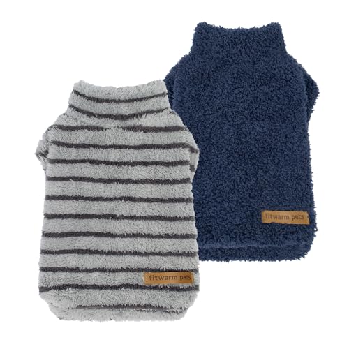 2 Pack Striped Fleece Dog Sweater (Large / Blue-Grey)
