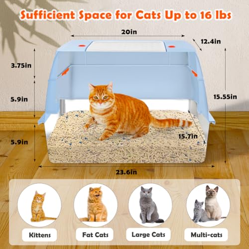 Stainless Steel Litter Box with Lid (Blue(With Mat&Step))