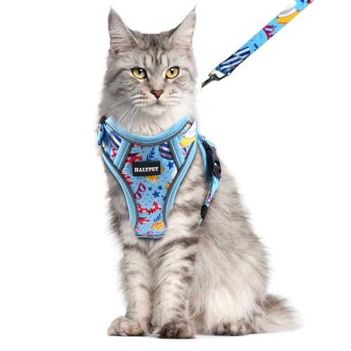Cat Harness and Leash Set (H604 Pro Azure Blue / Medium (13-18lb))