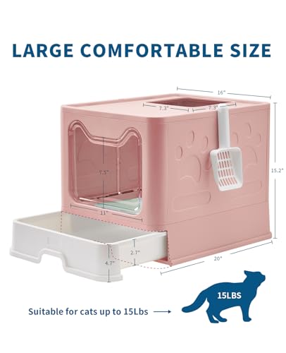 Cat Litter Box with Litter Mat and Scoop (Pink)