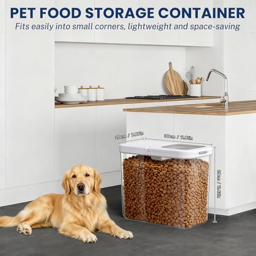 12 Lbs Airtight Dog Cat Food Storage Container and Dog Treat Containers BPA (Milky White 12L-A)