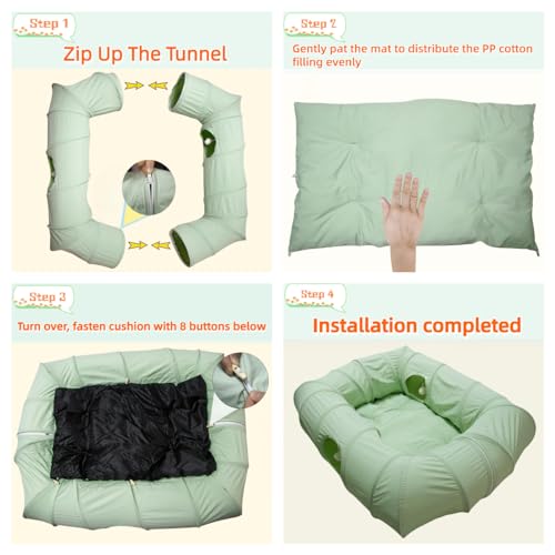 Interactive Cat Tunnel for Indoor Cats Multi Entry Cat Toy (Extra Large / Green)