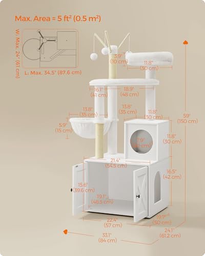 Cat Tree with Litter Box Enclosure (Cloud White)