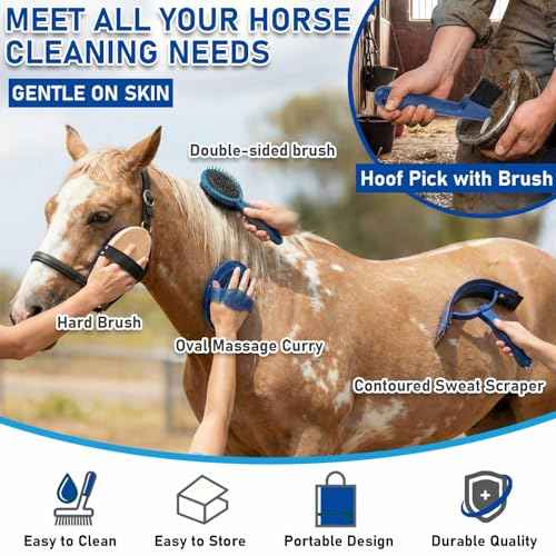 9 Pcs Horse Grooming Kit Tack Room Supplies (Classic / Dark Blue)