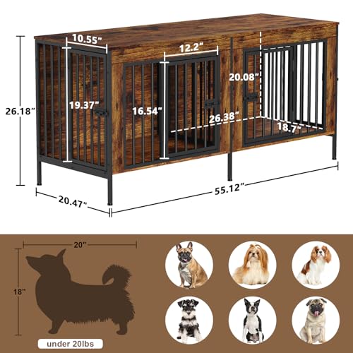 55.12" Dog Crate Furniture for 1 or 2 Dogs (Brown / 55.1"L x 20.5"W x 26.2"H)