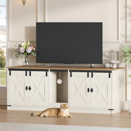 Cat Litter Box Enclosure for 2 Cats (Rustic Brown and White)
