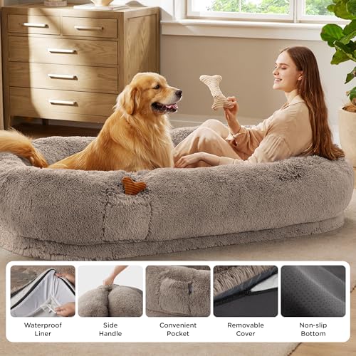 Human Dog Bed for Adult (71"L x 44"W x 12"Th / Camel)