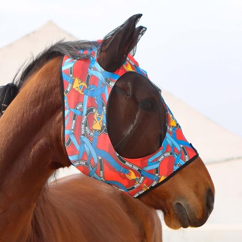 Super Comfort Stretchy Fitting Horse Fly Mask with UV Protection Soft on Skin with Breathability Knitted Printing Large (Full (Large) / Knitted printing)