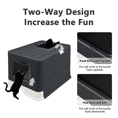 XL Foldable Cat Litter Box with Lid (BLack / X-Large)