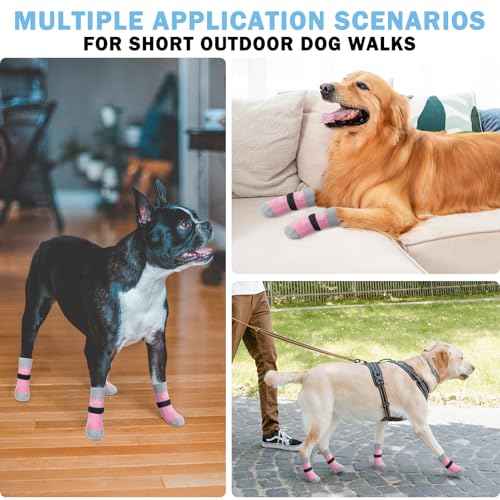 Anti Slip Dog Socks to Prevent Licking Paws for Hardwood Floors (Pearl Paw-Pink / Small (4 Count))
