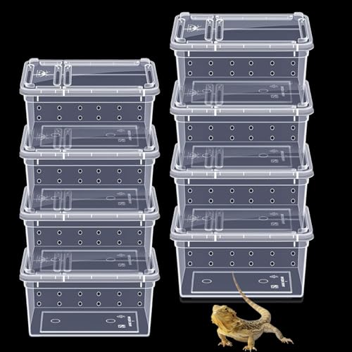 Reptile Feeding Box 8 PCS Snake Breeding Box Reptile Transport Container 7.48"x4.92"x2.95" Portable Habitat Plastic Cricket Keeper Cage for Lizard Spider Scorpion Gecko Tortoise Treefrog