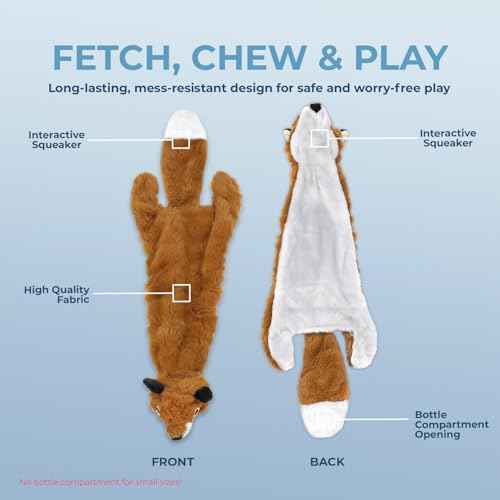 2-in-1 Stuffless Squeaky Dog Toy - Fox, Large (Brown/Fox / Large)