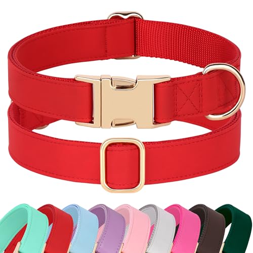 Soft PU Leather Dog Collar (M: Fit 13-19" Neck(20-55 lbs) / Red)