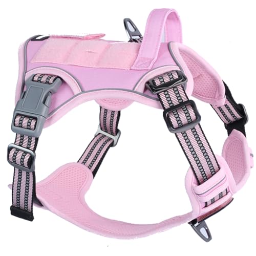 Tactical Dog Harness for Medium Dogs No Pull (Pink / M(Neck:16-20", Chest:17-27"))