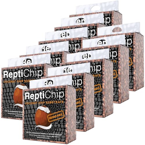 ReptiChip Reptile Substrate Coconut Chip Bedding 72 Quart Compressed Organic Coco Husk Block for Snake Habitat (10 Pack Breeder Bundle)