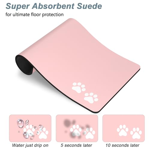 Dog Food Mat 12" x 19" Footprint Absorbent Dog Cat Bowl Mat for Food and Water (A-Pink Footprint / 12"L x 19"W)