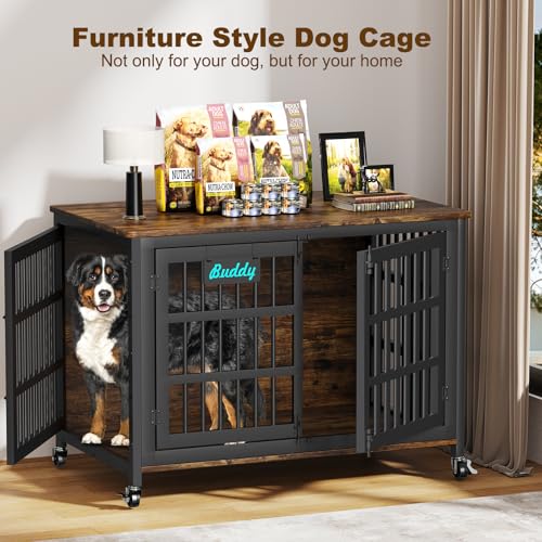 46"/42"/33" XXL Heavy Duty Dog Crate Furniture with Casters (46.1"L x 28.7"W x 31.9"H / Brown)