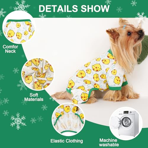Dog Pajamas Small Sized Dogs Stretchable Summer Dog Clothes Pjs 4 Legs Girl Boy Cute Soft Puppy Outfits Doggie Cat Jammies Jumpsuit Sleeper for Pet (Little Bird / Large (Chest 17in ))