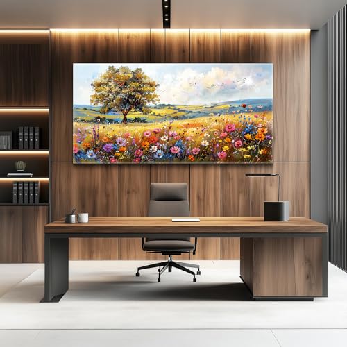 Large Wall Art For Bedroom Canvas Wall Decor For Living Room Office Decorations Flower Scenery Watercolour Wall Paintings Field Pictures Artwork Aesthetic Room Home Decor Hang Easy (48"L x 24"W / Field Landscape)